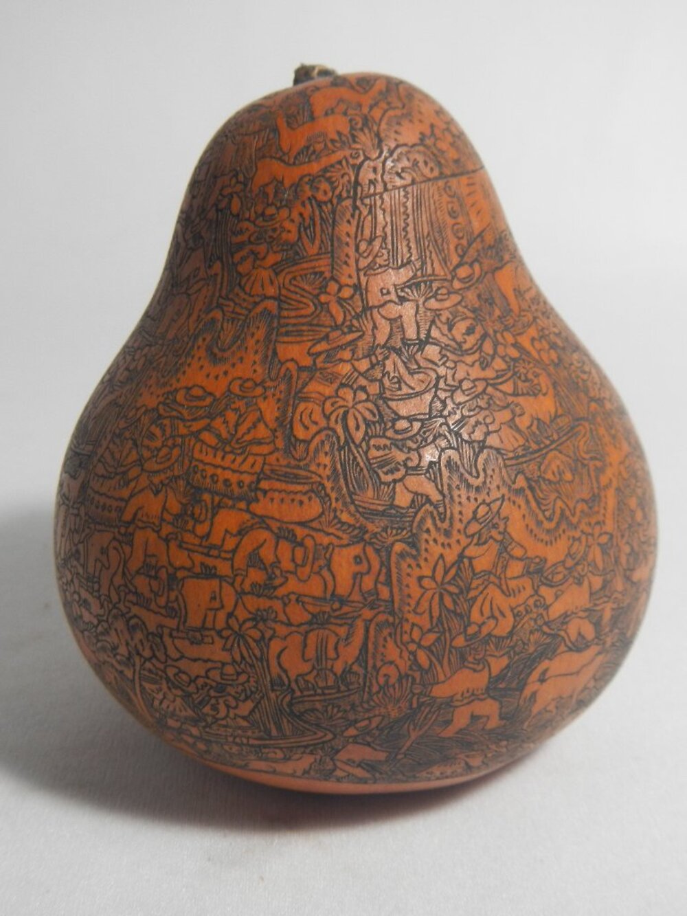 Carved Gourd Finely Detailed Hand Carved Intricate Peru Vintage Andean Village